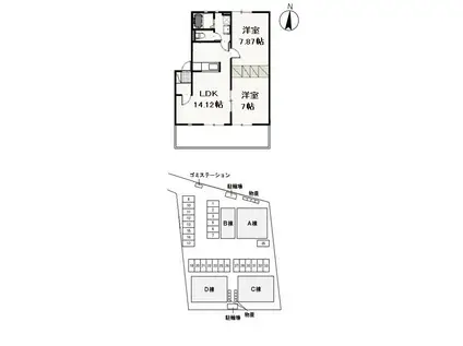 ヌーヴォー・シャンテ D(2LDK/1階)の間取り写真