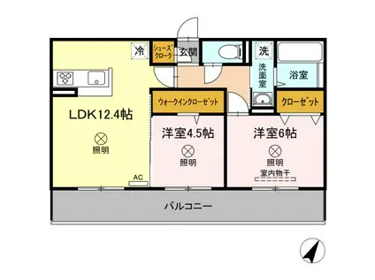 ゼンティール川崎地(2LDK/2階)の間取り写真