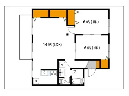 シャンポール東川原(2LDK/2階)の間取り写真