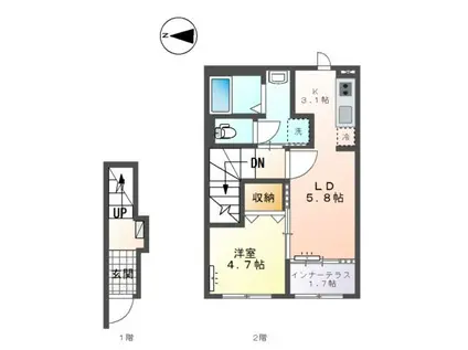 ルミエールⅡ(1LDK/2階)の間取り写真
