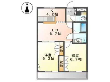メゾンプリエージュ(2LDK/2階)の間取り写真