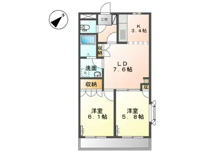 VESTA・REVE(2LDK/2階)の間取り写真