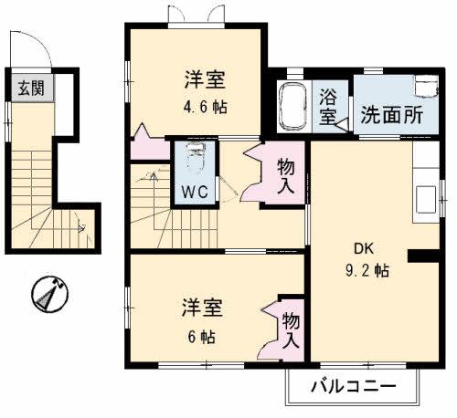 シャーメゾン江崎(2DK/2階)の間取り写真