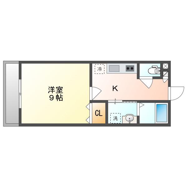 アーバンテラス東岡山Ⅱ(1K/2階)の間取り写真