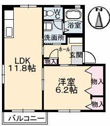 ラ・パルテール旭川 八番館(1LDK/2階)の間取り写真