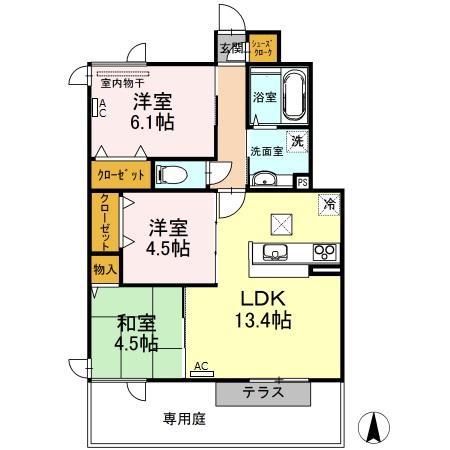 グランド オーシャン A(3LDK/1階)の間取り写真