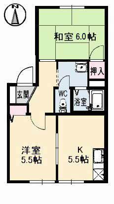 フレンド宮田B棟(2K/1階)の間取り写真