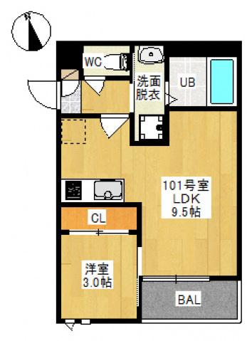 GRANDTIC MK 赤田(1LDK/1階)の間取り写真