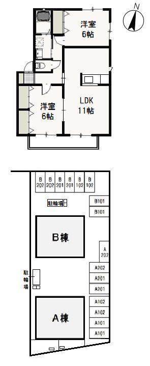 ペアフィールドB(2LDK/2階)の間取り写真