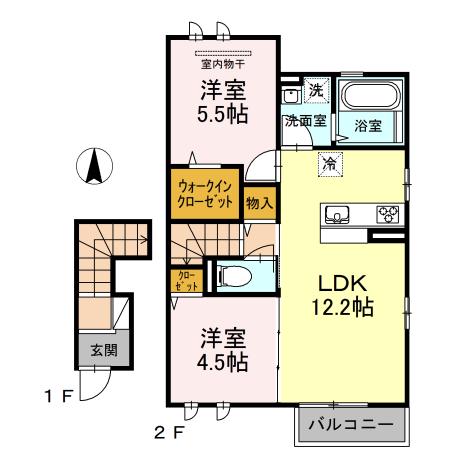 チェーロ セレーナA棟(2LDK/2階)の間取り写真