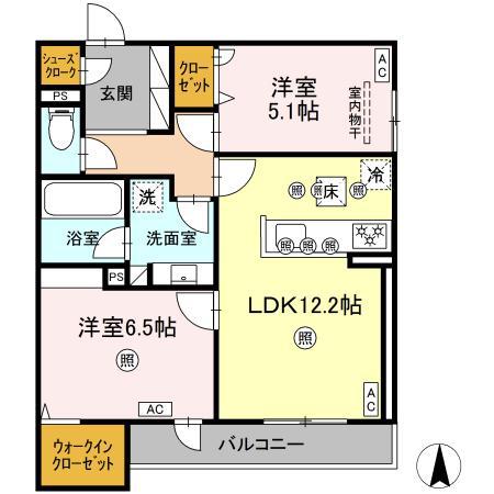 山陽本線 北長瀬駅 徒歩6分 3階建 新築(2LDK/2階)の間取り写真
