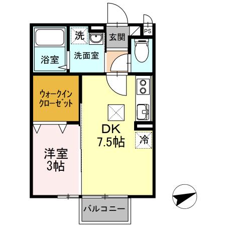 セジュールななみ(1DK/1階)の間取り写真