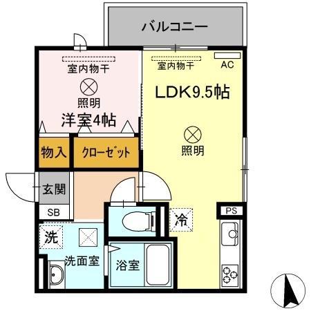 ジーヴル東古松(1LDK/1階)の間取り写真
