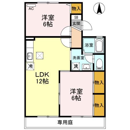 プレールSEGAWA B棟(2LDK/1階)の間取り写真