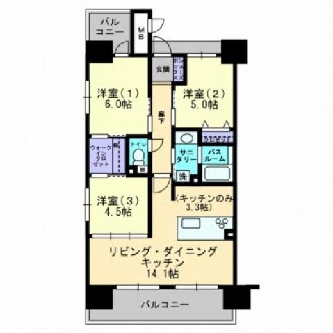 アルファライフ岡大医学部前(3LDK/3階)の間取り写真