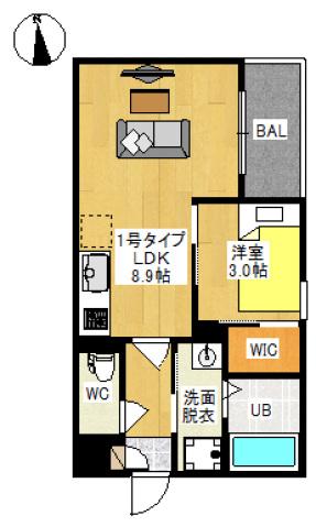 REGALEST 十日市西町(1LDK/3階)の間取り写真