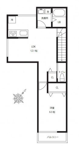 PLUS1大供表町(1LDK/1階)の間取り写真
