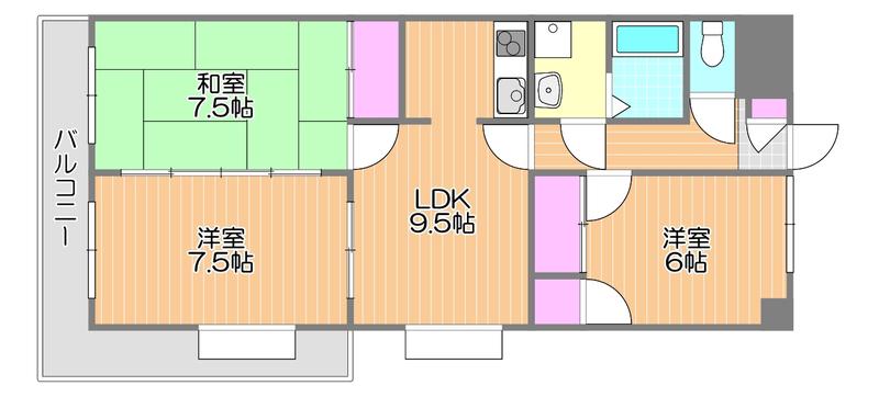 レジデンス山地(3LDK/2階)の間取り写真