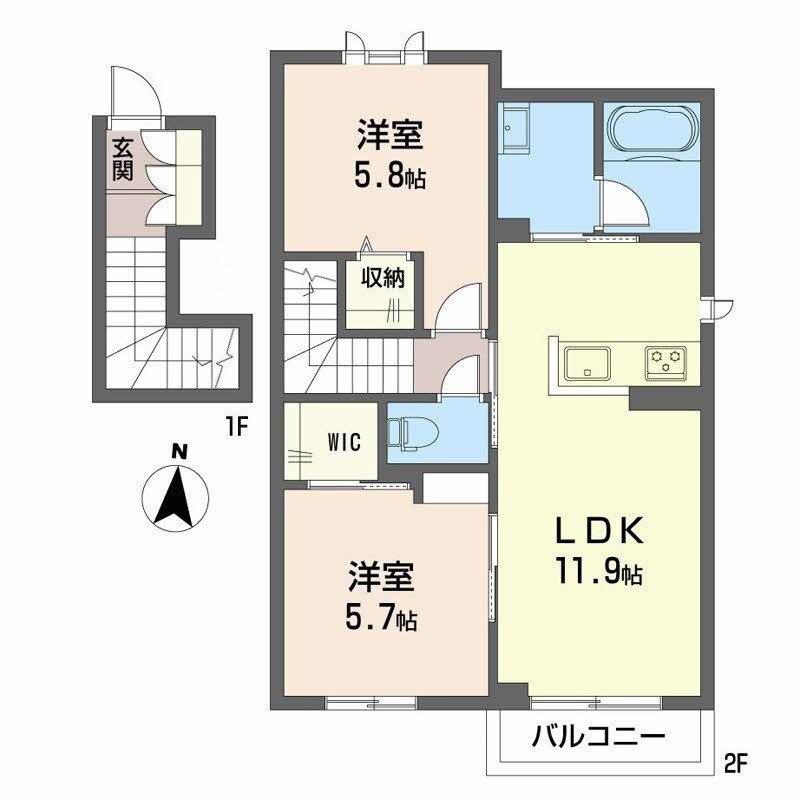 シャーメゾン東花尻(2LDK/2階)の間取り写真