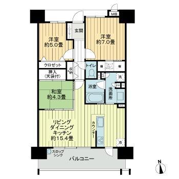 サーパス学南町(3LDK/5階)の間取り写真