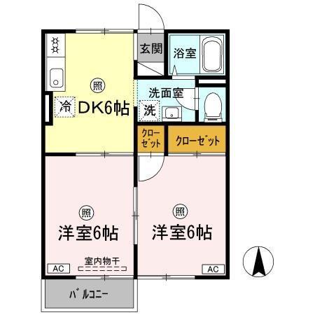 クレールシャトー吉田A棟(2DK/2階)の間取り写真