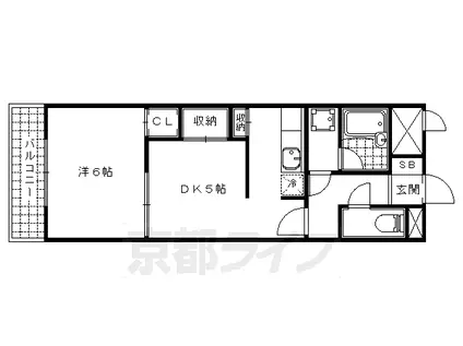 東海道本線 山科駅 徒歩6分 5階建 築31年(1DK/2階)の間取り写真
