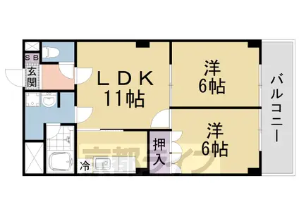 東海道本線 山科駅 徒歩6分 5階建 築31年(2LDK/1階)の間取り写真