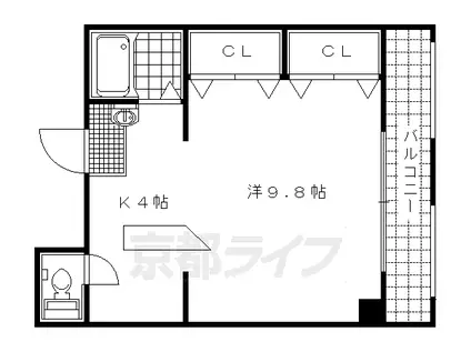山陰本線 二条駅 徒歩18分 4階建 築56年(ワンルーム/3階)の間取り写真