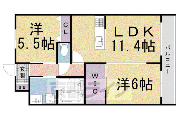 京都市烏丸線 松ケ崎駅(京都) 徒歩5分 5階建 築4年(2LDK/2階)の間取り写真