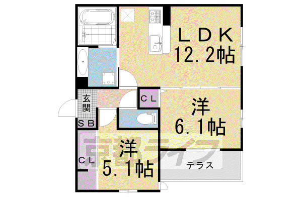 阪急電鉄京都線 西京極駅 徒歩11分 3階建 築4年(2LDK/1階)の間取り写真