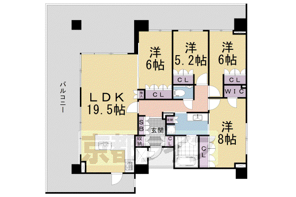 京都市烏丸線 烏丸御池駅 徒歩6分 11階建 築4年(4LDK/11階)の間取り写真
