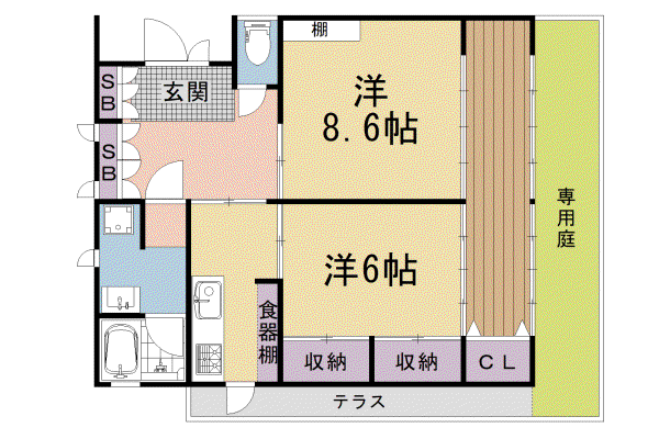 山陰本線 嵯峨嵐山駅 徒歩9分 1階建 築28年(2K)の間取り写真