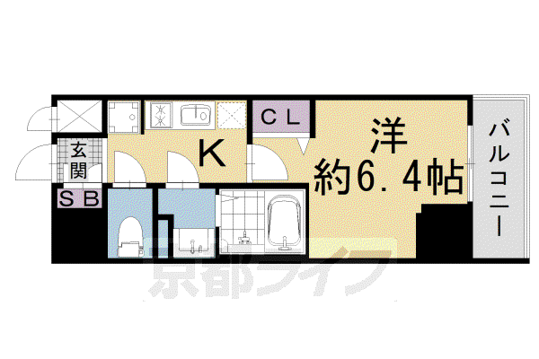 京都市烏丸線 五条駅(京都市営) 徒歩8分 11階建 築4年(1K/4階)の間取り写真