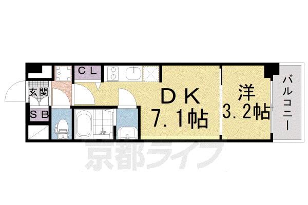 東海道本線 西大路駅 徒歩10分 7階建 築4年(1DK/5階)の間取り写真