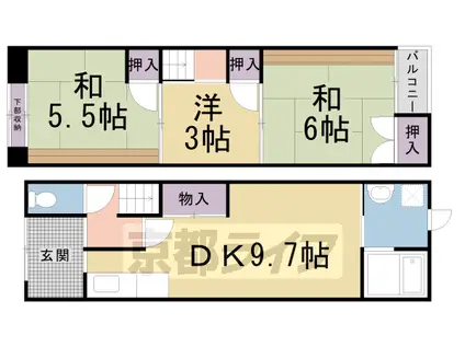 京都市烏丸線 北大路駅 徒歩28分 2階建 築48年(3DK)の間取り写真
