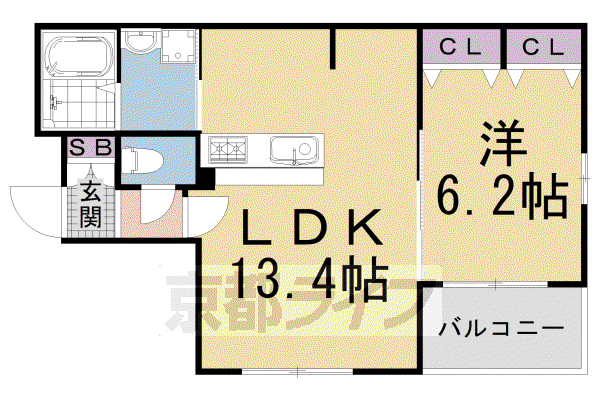 京都市烏丸線 九条駅(京都) 徒歩6分 5階建 築4年(1LDK/3階)の間取り写真