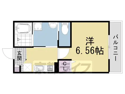 近鉄京都線 寺田駅(京都) 徒歩5分 3階建 築4年(1K/1階)の間取り写真