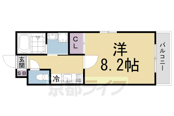 奈良線 JR藤森駅 徒歩1分 2階建 築4年(1K/2階)の間取り写真