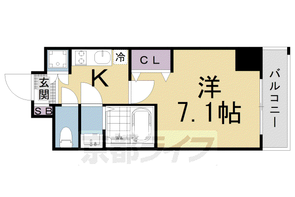 東海道本線 西大路駅 徒歩7分 9階建 築4年(1K/2階)の間取り写真
