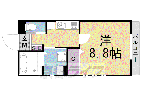 京都市烏丸線 北大路駅 徒歩27分 2階建 築4年(1K/1階)の間取り写真