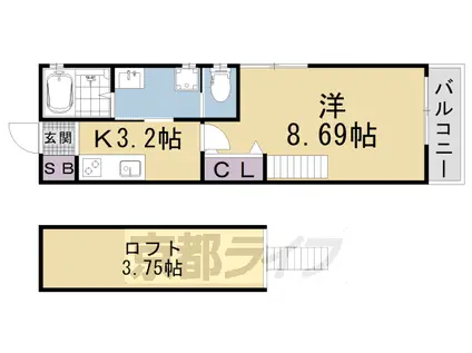 京都市東西線 小野駅(京都) 徒歩7分 2階建 築1年(1K/2階)の間取り写真