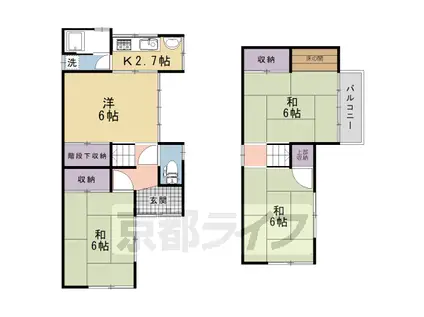 近鉄京都線 久津川駅 徒歩10分 2階建 築51年(3LDK)の間取り写真