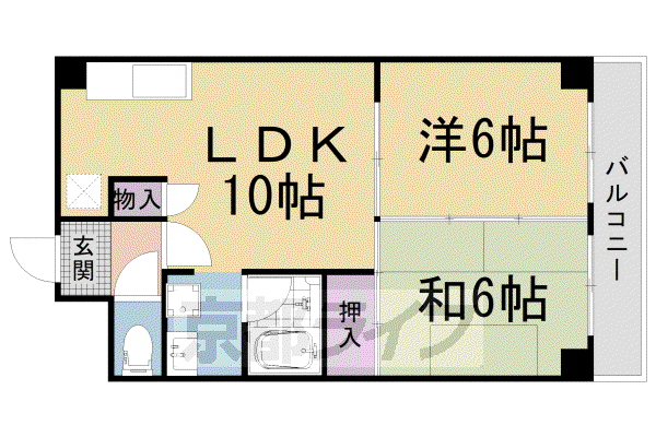 山陰本線 太秦駅(JR) 徒歩12分 6階建 築39年(2LDK/4階)の間取り写真
