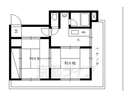 山陰本線 嵯峨嵐山駅 徒歩5分 4階建 築45年(2K/3階)の間取り写真