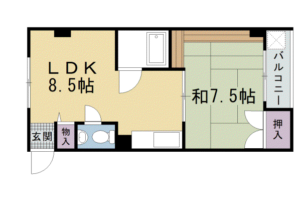 山陰本線 太秦駅(JR) 徒歩10分 3階建 築47年(1LDK/3階)の間取り写真