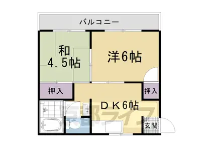 京福北野線 常盤駅(京都) 徒歩5分 3階建 築48年(2DK/3階)の間取り写真
