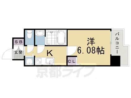 京都市烏丸線 九条駅(京都) 徒歩1分 9階建 築3年(1K/6階)の間取り写真