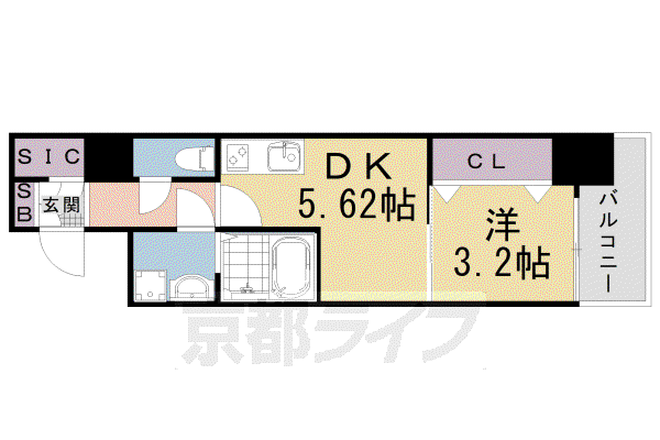 京都市烏丸線 九条駅(京都) 徒歩1分 9階建 築4年(1DK/3階)の間取り写真