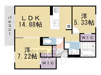 阪急電鉄京都線 大山崎駅 徒歩4分 3階建 築3年(2LDK/2階)の間取り写真