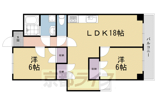 京都市東西線 太秦天神川駅 徒歩1分 11階建 築43年(2LDK/7階)の間取り写真
